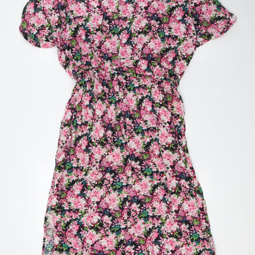 Wallis Womens Multicoloured Floral Viscose A-Line Size 16 Boat Neck - Belted
