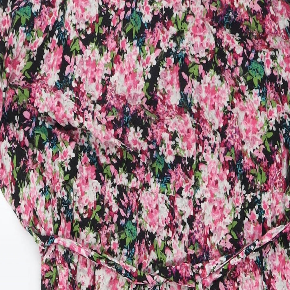 Wallis Womens Multicoloured Floral Viscose A-Line Size 16 Boat Neck - Belted