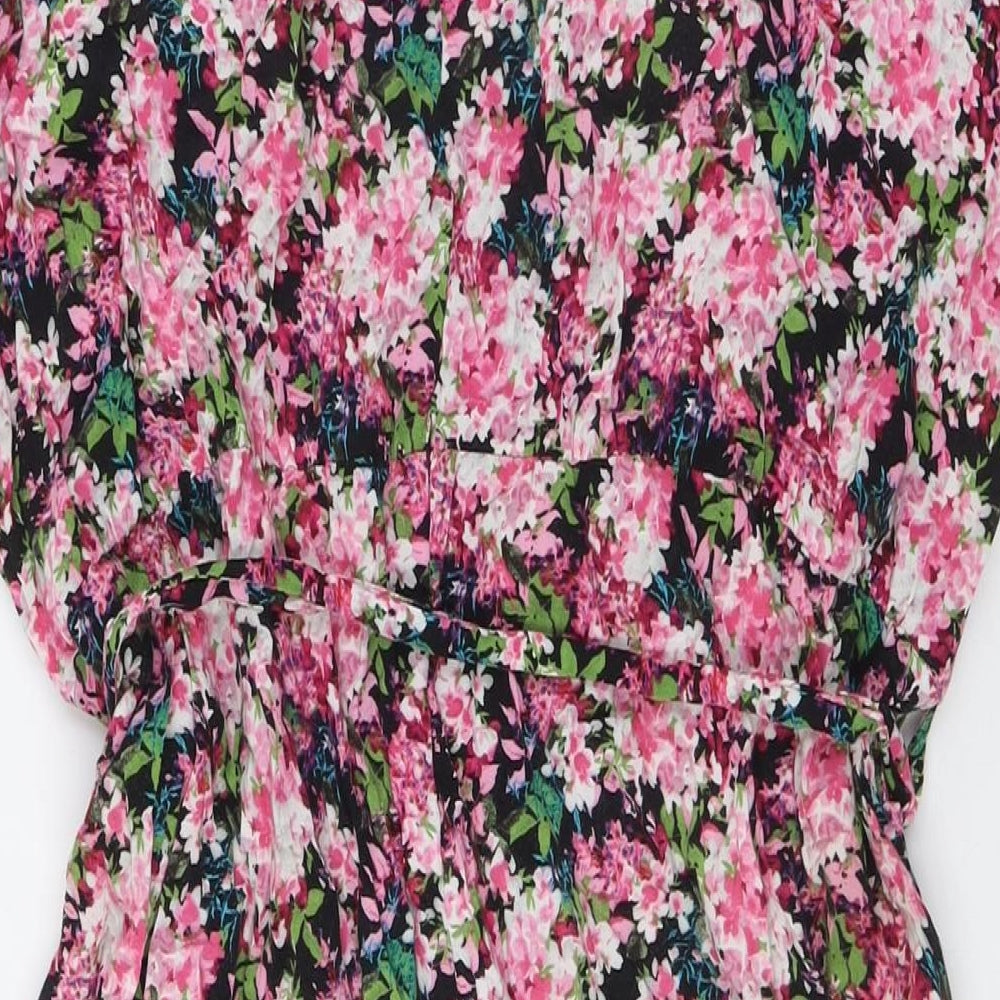 Wallis Womens Multicoloured Floral Viscose A-Line Size 16 Boat Neck - Belted