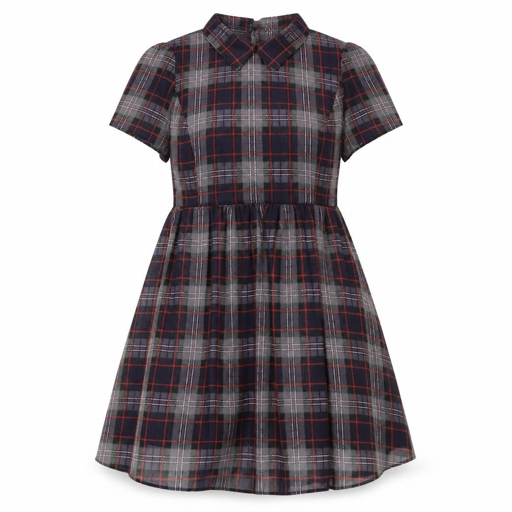Front view of Henay Holland women’s multicoloured polyester a-line, size UK 14, collared button - sheer