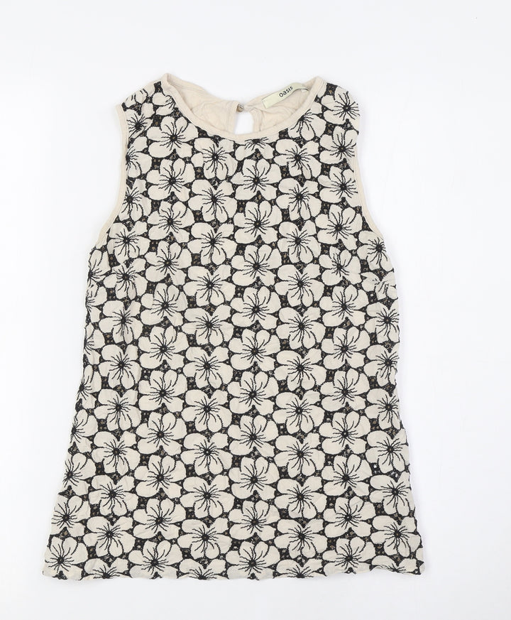 Oasis Womens Beige Floral Polyester Basic Blouse Size XS Round Neck