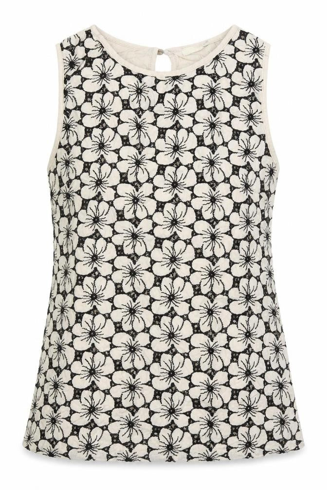 Front view of Oasis women’s beige floral polyester basic blouse, size XS, round neck