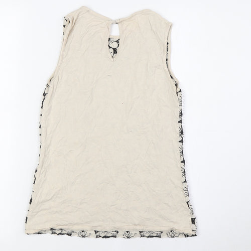 Oasis Womens Beige Floral Polyester Basic Blouse Size XS Round Neck
