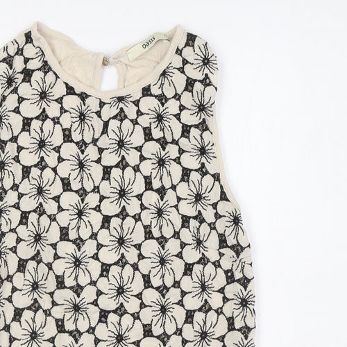 Oasis Womens Beige Floral Polyester Basic Blouse Size XS Round Neck
