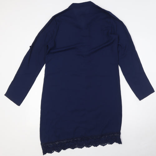 Dress Spot Womens Blue Polyester A-Line Size M Mock Neck Tie - Crochet Trim