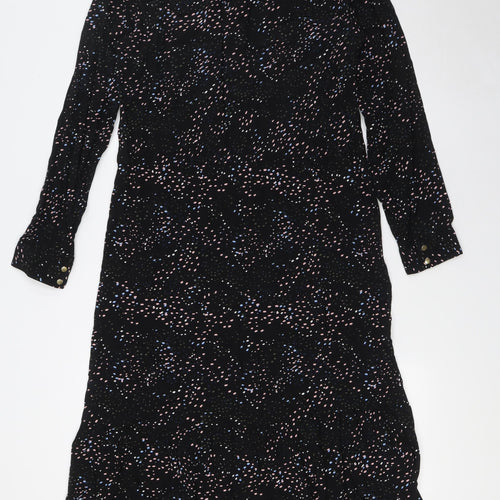 CULTURE Womens Black Viscose A-Line Size M V-Neck Button - Tiered