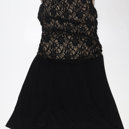 Marina Womens Black Polyester A-Line Size M Cowl Neck - Lace Overlay