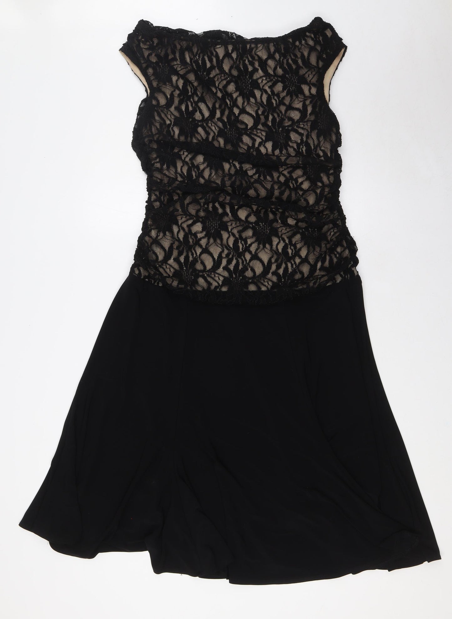 Marina Womens Black Polyester A-Line Size M Cowl Neck - Lace Overlay