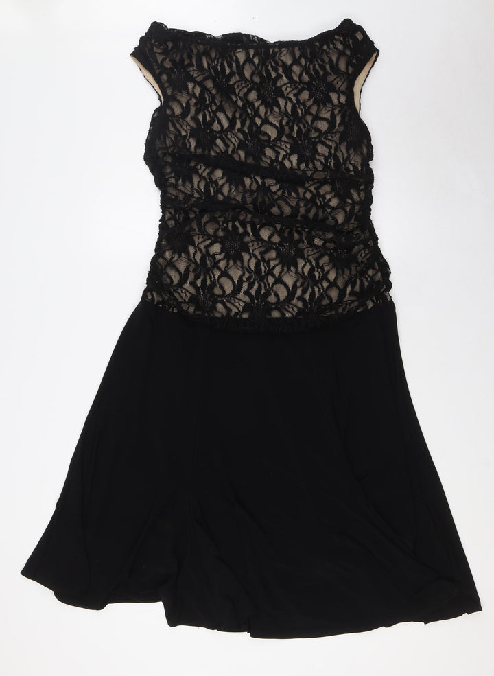 Marina Womens Black Polyester A-Line Size M Cowl Neck - Lace Overlay