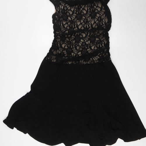 Marina Womens Black Polyester A-Line Size M Cowl Neck - Lace Overlay