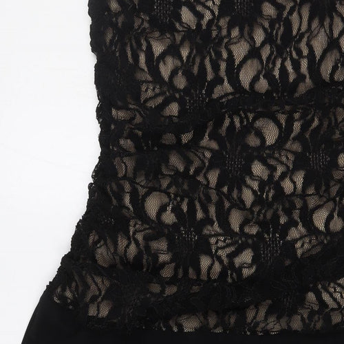 Marina Womens Black Polyester A-Line Size M Cowl Neck - Lace Overlay