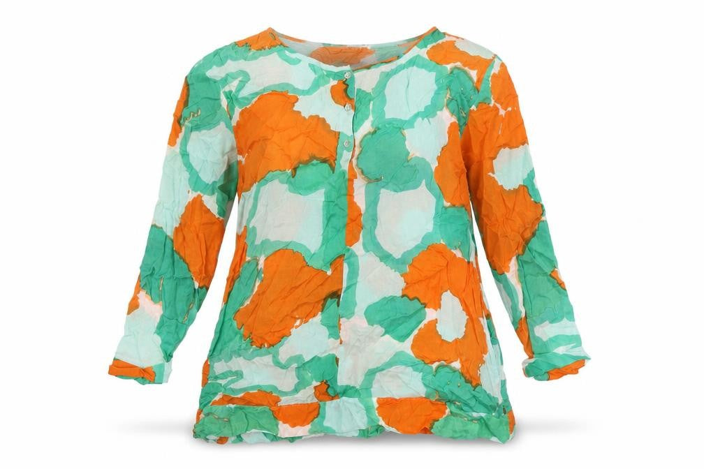 Front view of Masai women’s multicoloured polyester basic blouse, size M, boat neck