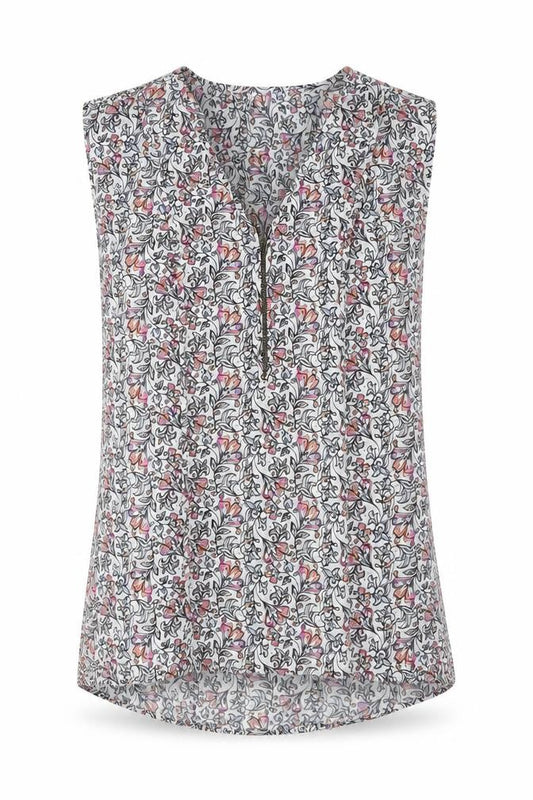 Front view of Warehouse women’s multicoloured polyester basic blouse, size UK 8, v-neck