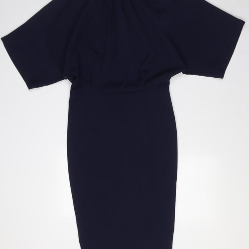 Norm Womens Blue Viscose A-Line Size 10 Mock Neck Zip