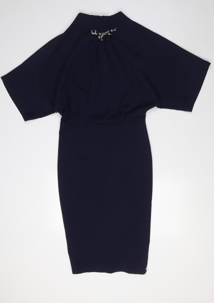 Norm Womens Blue Viscose A-Line Size 10 Mock Neck Zip