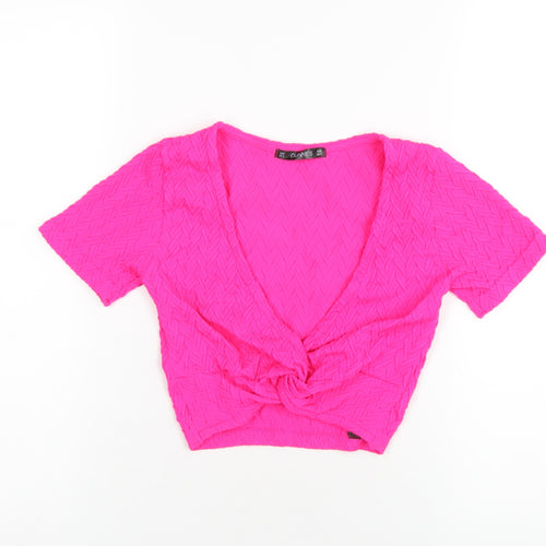 Dunnes Stores Womens Pink Polyamide Cropped T-Shirt Size XS V-Neck