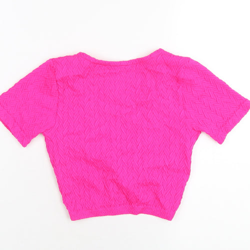 Dunnes Stores Womens Pink Polyamide Cropped T-Shirt Size XS V-Neck