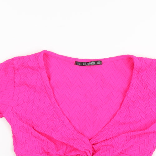 Dunnes Stores Womens Pink Polyamide Cropped T-Shirt Size XS V-Neck