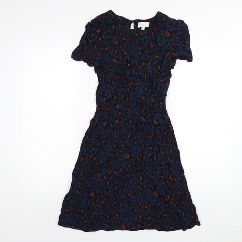 Apricot Womens Blue Animal Print Viscose A-Line Size 10 Round Neck Button