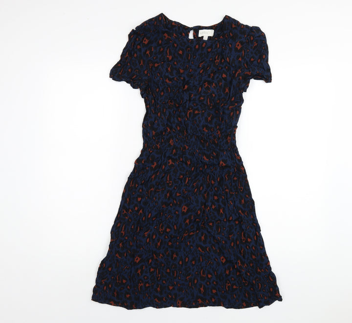 Apricot Womens Blue Animal Print Viscose A-Line Size 10 Round Neck Button