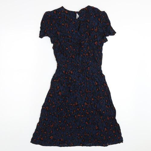 Apricot Womens Blue Animal Print Viscose A-Line Size 10 Round Neck Button