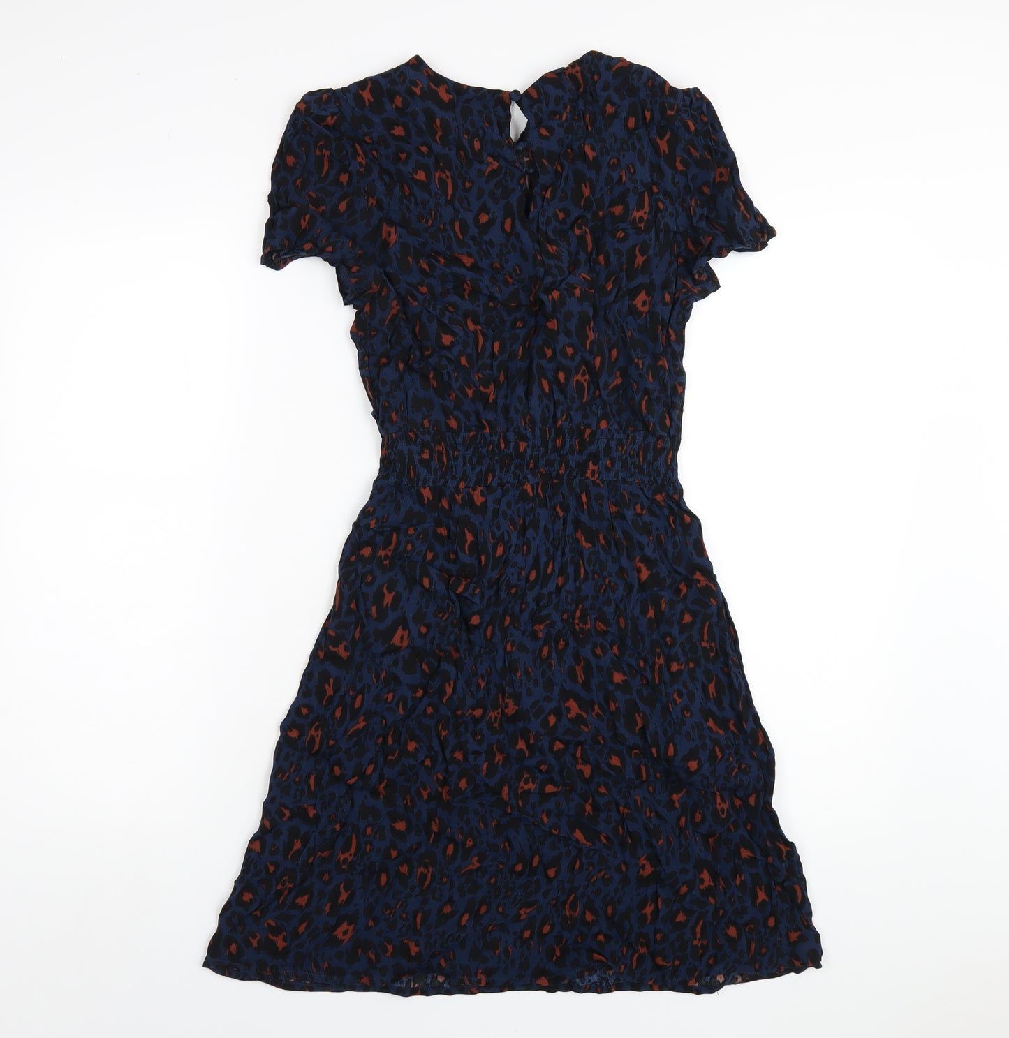 Apricot Womens Blue Animal Print Viscose A-Line Size 10 Round Neck Button