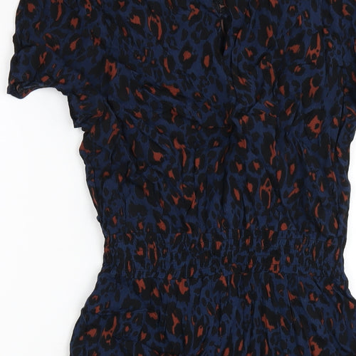 Apricot Womens Blue Animal Print Viscose A-Line Size 10 Round Neck Button