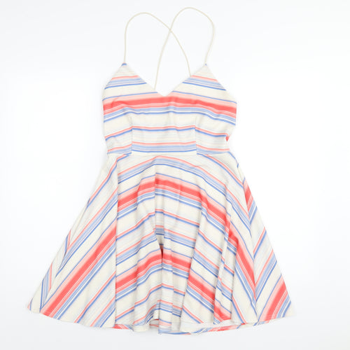 New Look Womens Multicoloured Striped Polyester A-Line Size 12 V-Neck Zip