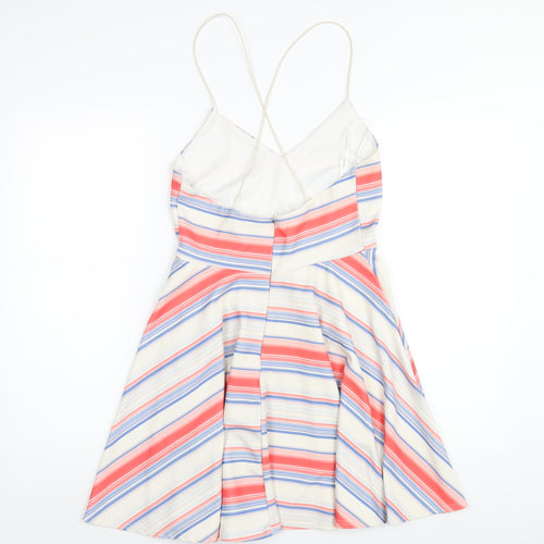 New Look Womens Multicoloured Striped Polyester A-Line Size 12 V-Neck Zip