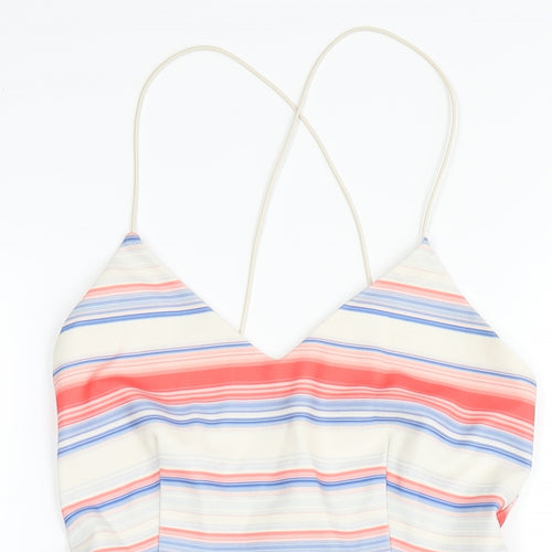 New Look Womens Multicoloured Striped Polyester A-Line Size 12 V-Neck Zip