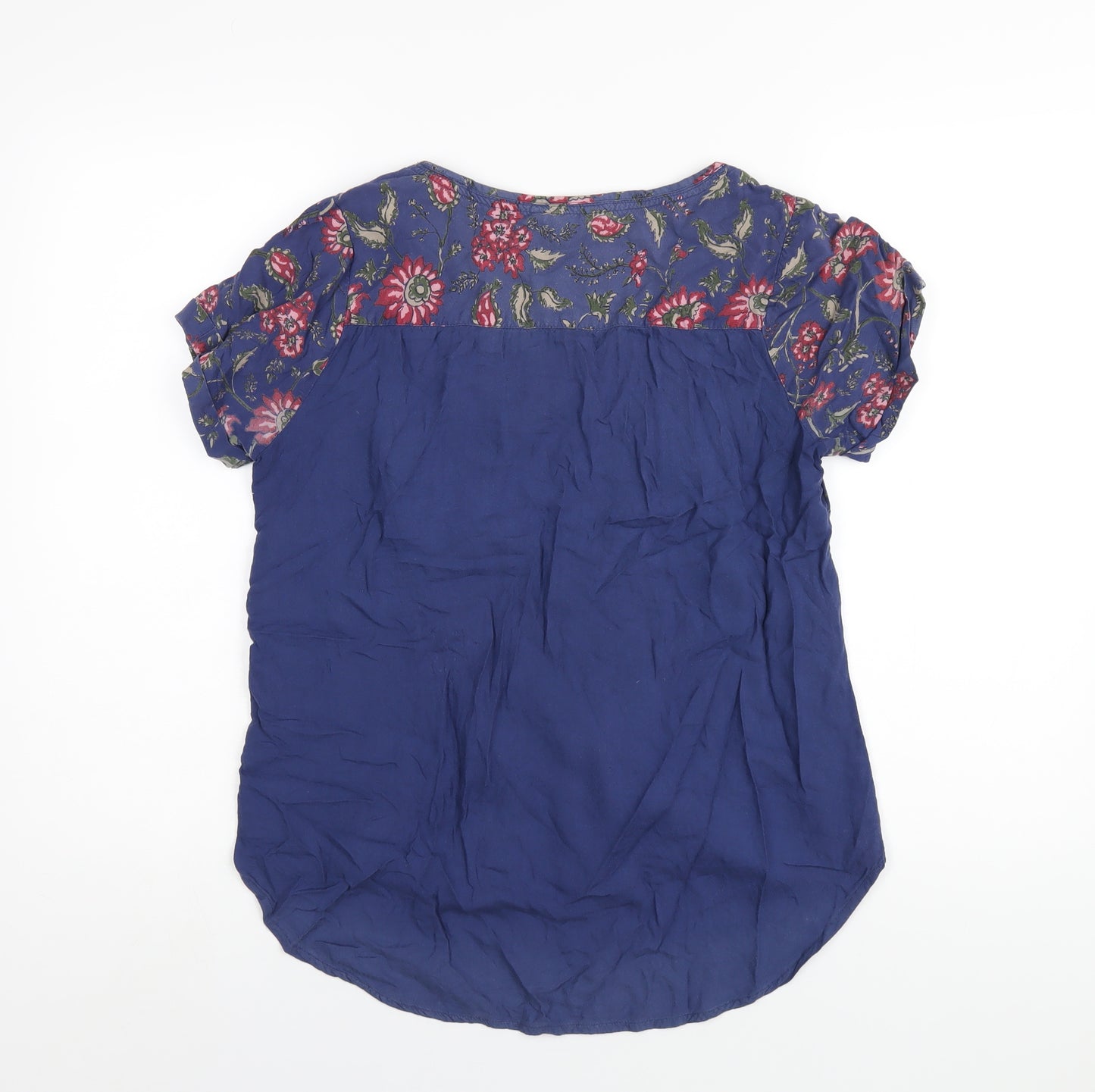 Fat Face Womens Blue Viscose Basic T-Shirt Size 12 Round Neck