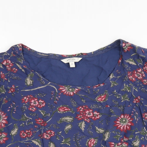 Fat Face Womens Blue Viscose Basic T-Shirt Size 12 Round Neck