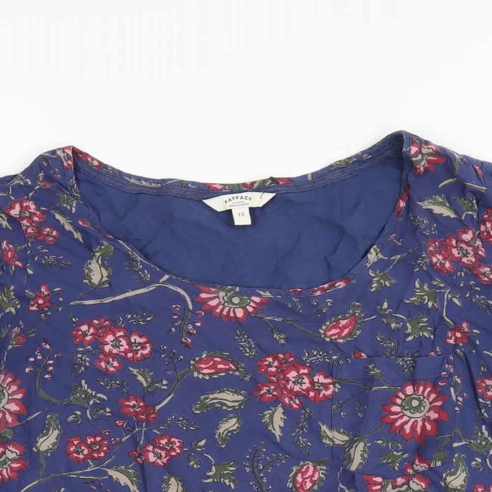 Fat Face Womens Blue Viscose Basic T-Shirt Size 12 Round Neck