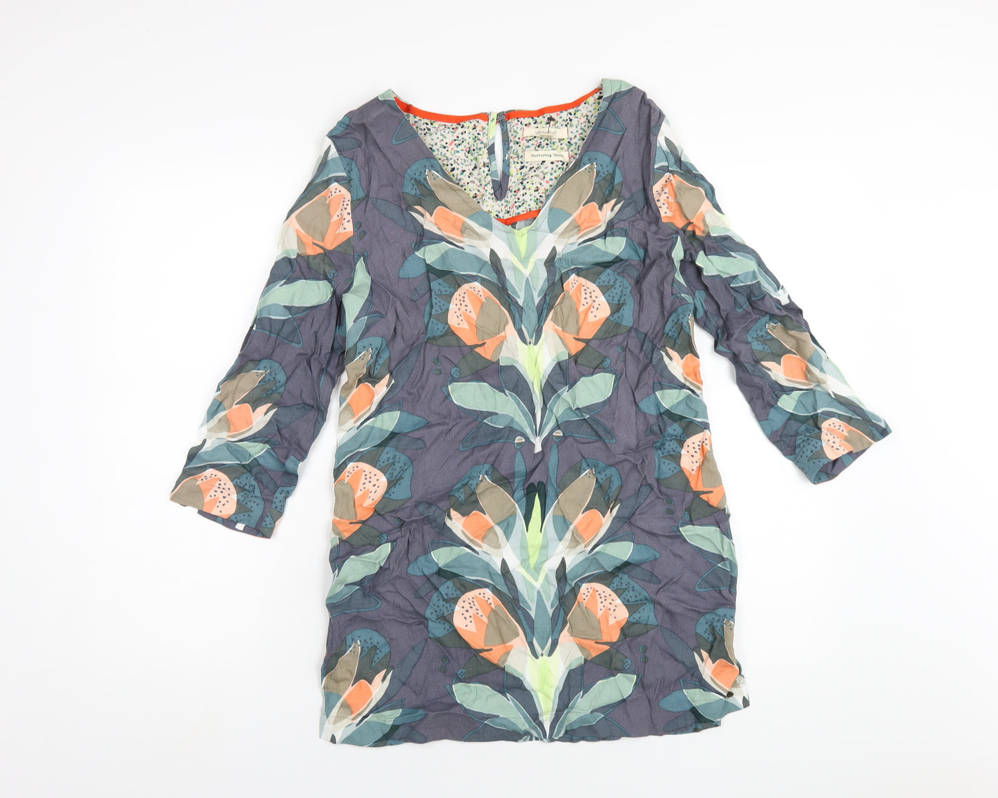 White Stuff Womens Multicoloured Geometric Viscose A-Line Size 8 V-Neck Button