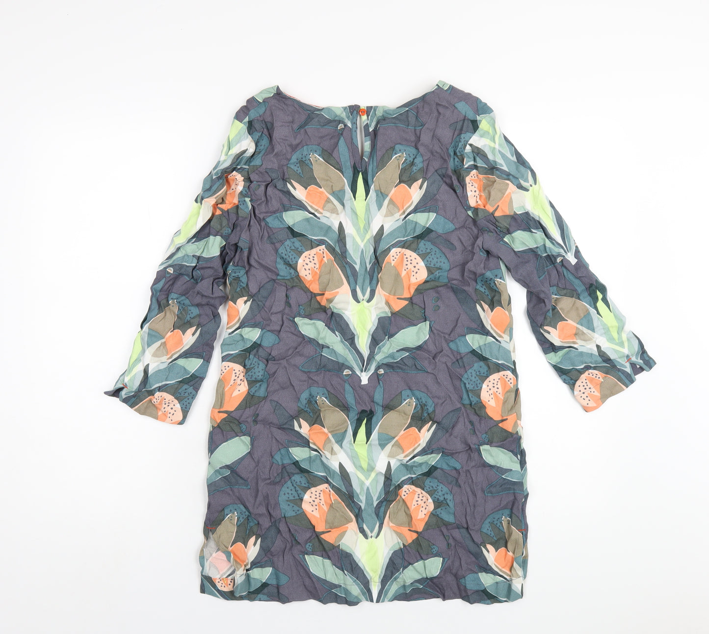 White Stuff Womens Multicoloured Geometric Viscose A-Line Size 8 V-Neck Button