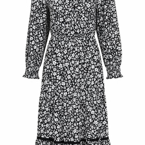 Marks and Spencer Womens Black Floral Viscose A-Line Size 10 Round Neck Button