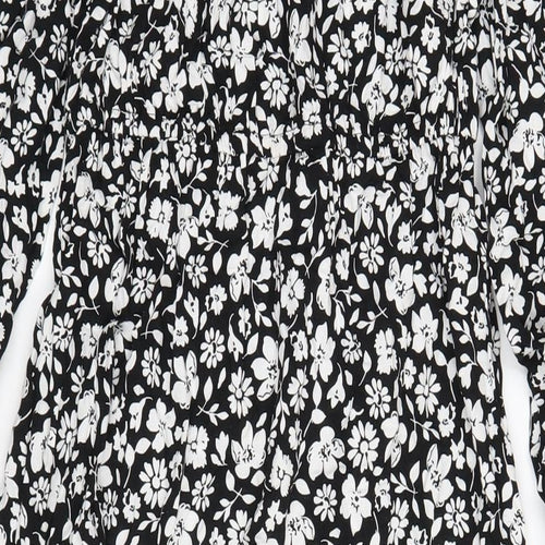 Marks and Spencer Womens Black Floral Viscose A-Line Size 10 Round Neck Button