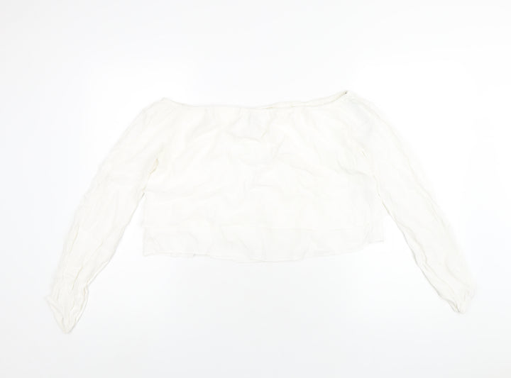FOREVER 21 Womens White Viscose Basic T-Shirt Size M Off the Shoulder