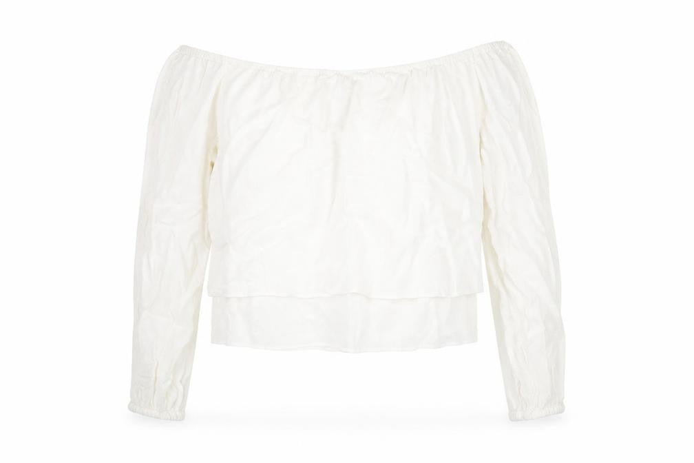 Forever 21 Womens White Viscose Basic T-Shirt Size M Off the Shoulder