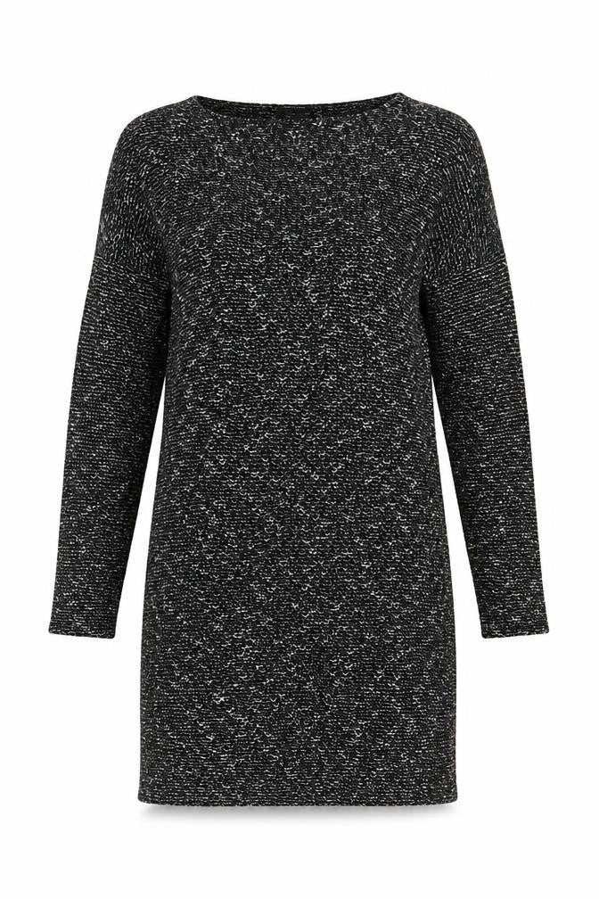 Front view of River Island women’s black acrylic basic t-shirt, size UK 10, round neck - side slits