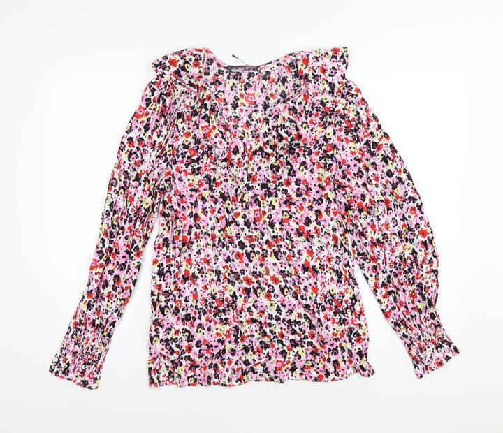Marks and Spencer Womens Multicoloured Floral Viscose Basic Blouse Size 6 V-Neck