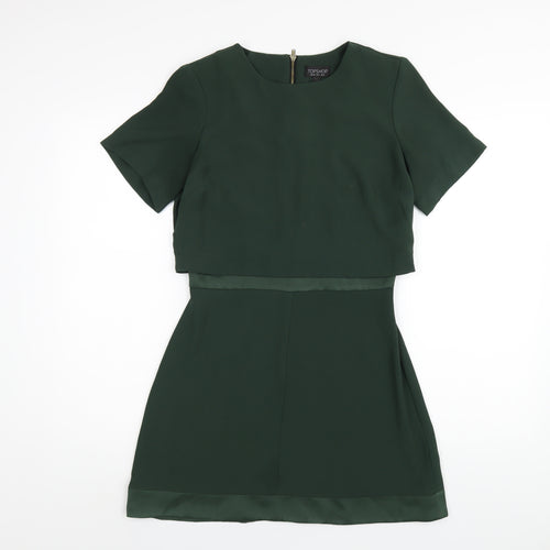 Topshop Womens Green Polyester A-Line Size 8 Round Neck Zip