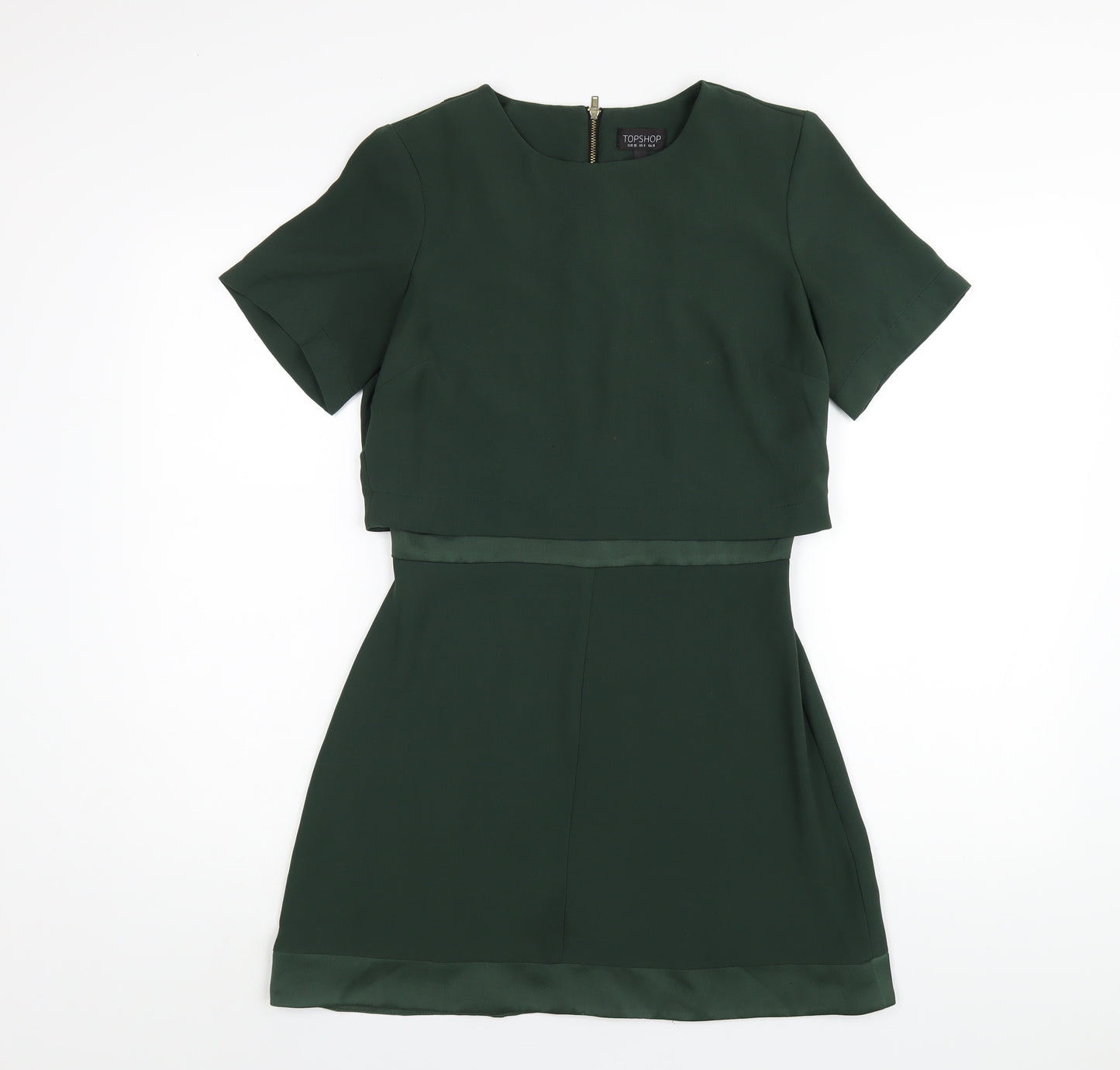 Topshop Womens Green Polyester A-Line Size 8 Round Neck Zip