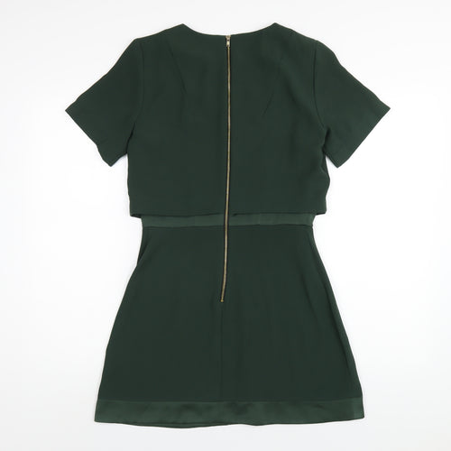 Topshop Womens Green Polyester A-Line Size 8 Round Neck Zip