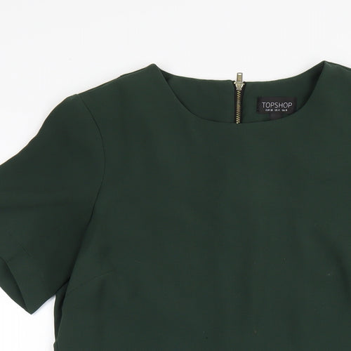 Topshop Womens Green Polyester A-Line Size 8 Round Neck Zip