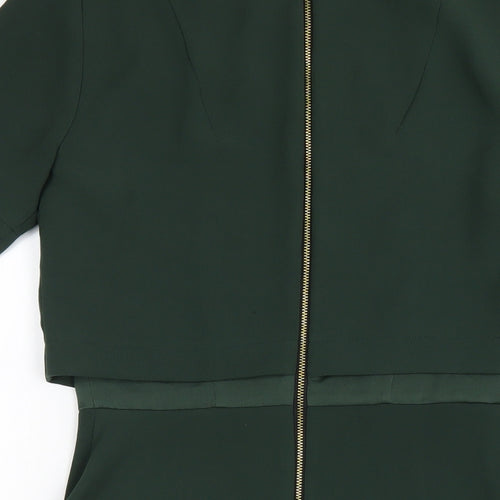 Topshop Womens Green Polyester A-Line Size 8 Round Neck Zip
