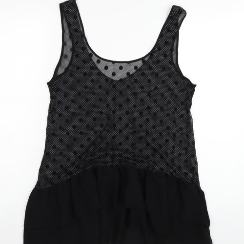 Miss Selfridge Womens Black Polka Dot Polyester Basic Tank Size 12 Scoop Neck