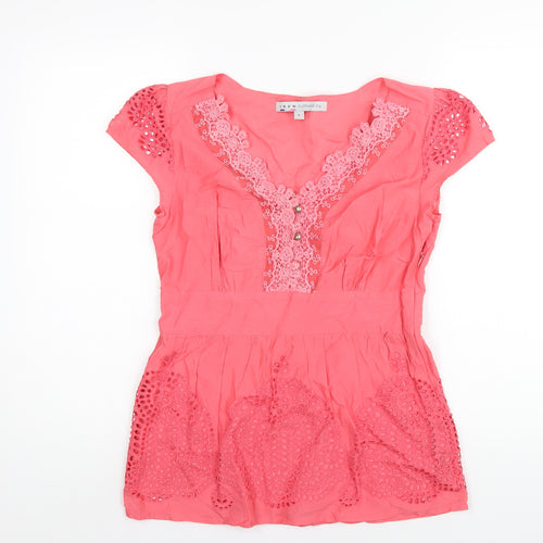 Crew Clothing Womens Pink Cotton Basic Blouse Size 8 V-Neck