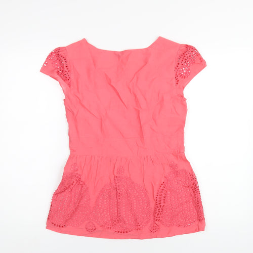 Crew Clothing Womens Pink Cotton Basic Blouse Size 8 V-Neck