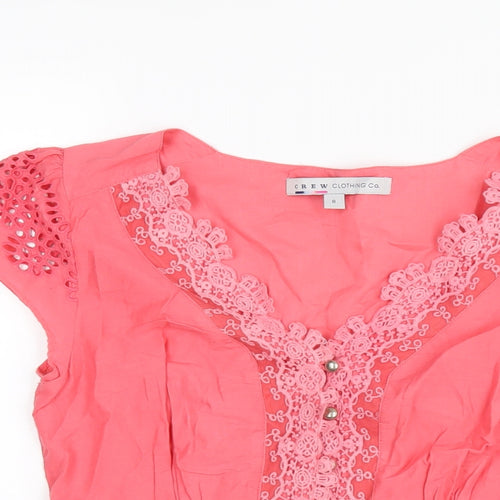 Crew Clothing Womens Pink Cotton Basic Blouse Size 8 V-Neck